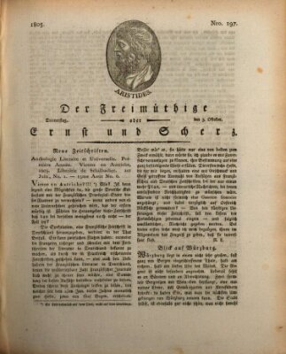 Der Freimüthige oder Ernst und Scherz (Der Freimüthige oder Unterhaltungsblatt für gebildete, unbefangene Leser) Donnerstag 3. Oktober 1805