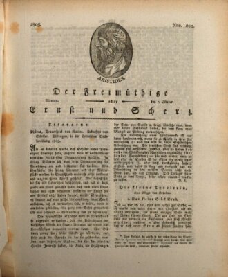 Der Freimüthige oder Ernst und Scherz (Der Freimüthige oder Unterhaltungsblatt für gebildete, unbefangene Leser) Montag 7. Oktober 1805