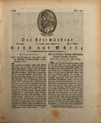 Der Freimüthige oder Ernst und Scherz (Der Freimüthige oder Unterhaltungsblatt für gebildete, unbefangene Leser) Donnerstag 17. Oktober 1805