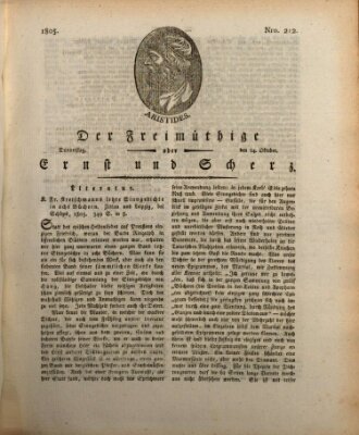 Der Freimüthige oder Ernst und Scherz (Der Freimüthige oder Unterhaltungsblatt für gebildete, unbefangene Leser) Donnerstag 24. Oktober 1805