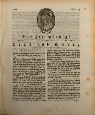 Der Freimüthige oder Ernst und Scherz (Der Freimüthige oder Unterhaltungsblatt für gebildete, unbefangene Leser) Samstag 26. Oktober 1805