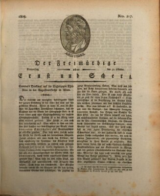 Der Freimüthige oder Ernst und Scherz (Der Freimüthige oder Unterhaltungsblatt für gebildete, unbefangene Leser) Donnerstag 31. Oktober 1805