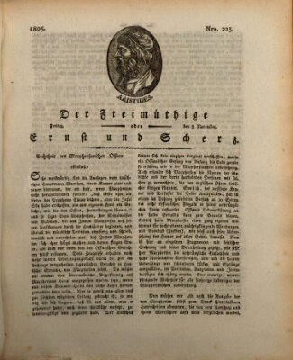 Der Freimüthige oder Ernst und Scherz (Der Freimüthige oder Unterhaltungsblatt für gebildete, unbefangene Leser) Freitag 8. November 1805