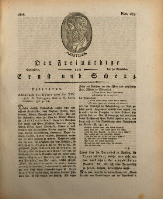 Der Freimüthige oder Ernst und Scherz (Der Freimüthige oder Unterhaltungsblatt für gebildete, unbefangene Leser) Samstag 30. November 1805