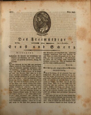 Der Freimüthige oder Ernst und Scherz (Der Freimüthige oder Unterhaltungsblatt für gebildete, unbefangene Leser) Freitag 6. Dezember 1805