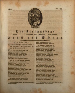 Der Freimüthige oder Ernst und Scherz (Der Freimüthige oder Unterhaltungsblatt für gebildete, unbefangene Leser) Freitag 20. Dezember 1805