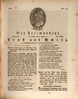 Der Freimüthige oder Ernst und Scherz (Der Freimüthige oder Unterhaltungsblatt für gebildete, unbefangene Leser) Samstag 8. März 1806