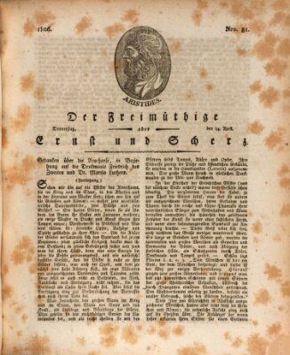 Der Freimüthige oder Ernst und Scherz (Der Freimüthige oder Unterhaltungsblatt für gebildete, unbefangene Leser) Donnerstag 24. April 1806