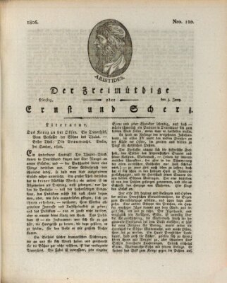 Der Freimüthige oder Ernst und Scherz (Der Freimüthige oder Unterhaltungsblatt für gebildete, unbefangene Leser) Dienstag 3. Juni 1806