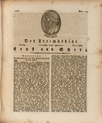 Der Freimüthige oder Ernst und Scherz (Der Freimüthige oder Unterhaltungsblatt für gebildete, unbefangene Leser) Dienstag 10. Juni 1806