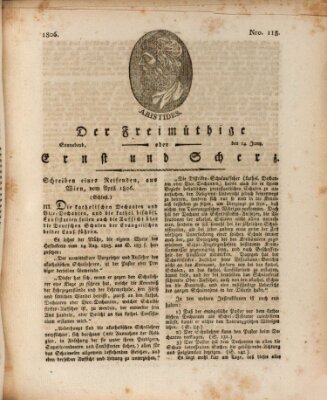 Der Freimüthige oder Ernst und Scherz (Der Freimüthige oder Unterhaltungsblatt für gebildete, unbefangene Leser) Samstag 14. Juni 1806