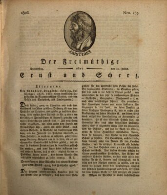 Der Freimüthige oder Ernst und Scherz (Der Freimüthige oder Unterhaltungsblatt für gebildete, unbefangene Leser) Donnerstag 10. Juli 1806