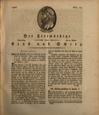 Der Freimüthige oder Ernst und Scherz (Der Freimüthige oder Unterhaltungsblatt für gebildete, unbefangene Leser) Donnerstag 24. Juli 1806