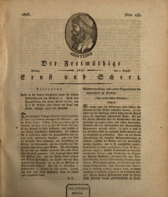 Der Freimüthige oder Ernst und Scherz (Der Freimüthige oder Unterhaltungsblatt für gebildete, unbefangene Leser) Freitag 1. August 1806