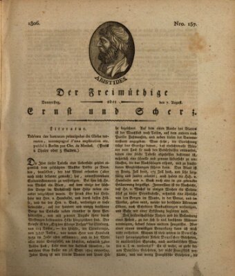 Der Freimüthige oder Ernst und Scherz (Der Freimüthige oder Unterhaltungsblatt für gebildete, unbefangene Leser) Donnerstag 7. August 1806