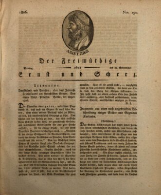 Der Freimüthige oder Ernst und Scherz (Der Freimüthige oder Unterhaltungsblatt für gebildete, unbefangene Leser) Montag 22. September 1806