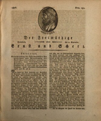 Der Freimüthige oder Ernst und Scherz (Der Freimüthige oder Unterhaltungsblatt für gebildete, unbefangene Leser) Samstag 27. September 1806