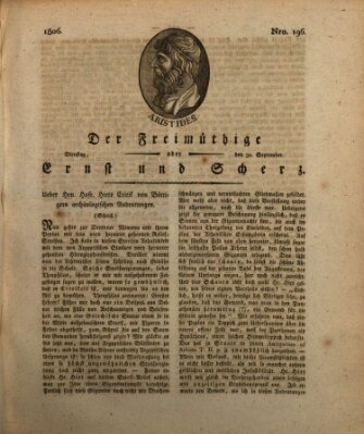 Der Freimüthige oder Ernst und Scherz (Der Freimüthige oder Unterhaltungsblatt für gebildete, unbefangene Leser) Dienstag 30. September 1806