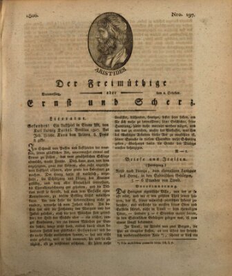 Der Freimüthige oder Ernst und Scherz (Der Freimüthige oder Unterhaltungsblatt für gebildete, unbefangene Leser) Donnerstag 2. Oktober 1806