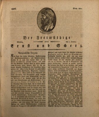 Der Freimüthige oder Ernst und Scherz (Der Freimüthige oder Unterhaltungsblatt für gebildete, unbefangene Leser) Dienstag 7. Oktober 1806