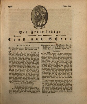 Der Freimüthige oder Ernst und Scherz (Der Freimüthige oder Unterhaltungsblatt für gebildete, unbefangene Leser) Samstag 11. Oktober 1806