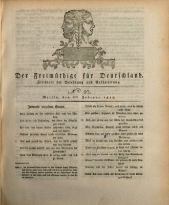 Der Freimüthige für Deutschland Samstag 6. Februar 1819