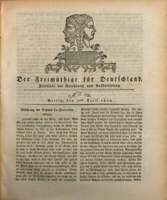 Der Freimüthige für Deutschland Samstag 10. April 1819