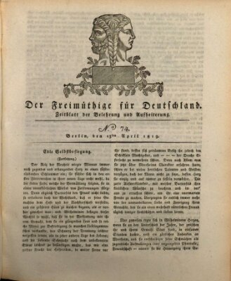 Der Freimüthige für Deutschland Dienstag 13. April 1819