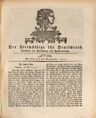 Der Freimüthige für Deutschland Dienstag 14. September 1819