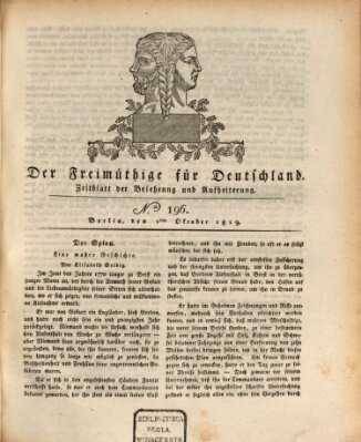 Der Freimüthige für Deutschland Freitag 1. Oktober 1819