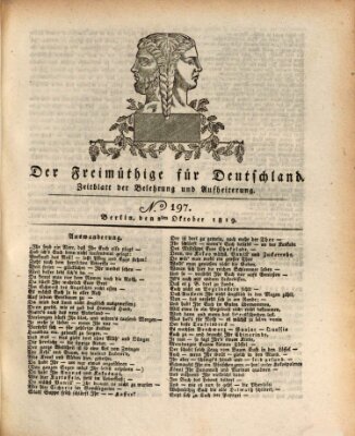 Der Freimüthige für Deutschland Samstag 2. Oktober 1819