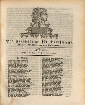 Der Freimüthige für Deutschland Montag 11. Oktober 1819