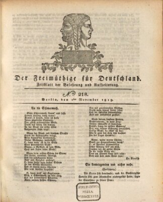 Der Freimüthige für Deutschland Montag 1. November 1819