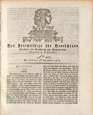 Der Freimüthige für Deutschland Mittwoch 15. Dezember 1819