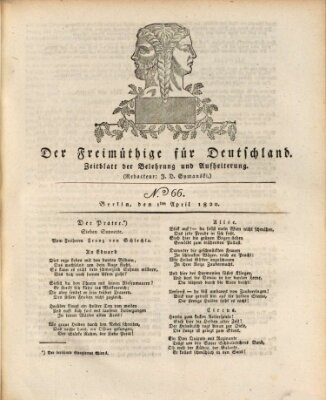 Der Freimüthige für Deutschland Samstag 1. April 1820