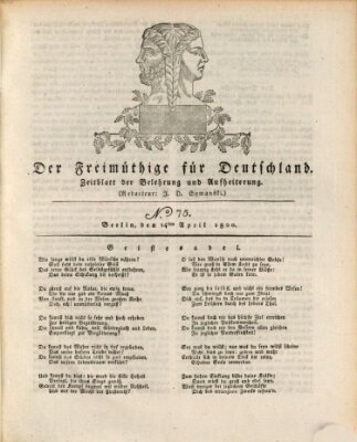 Der Freimüthige für Deutschland Freitag 14. April 1820