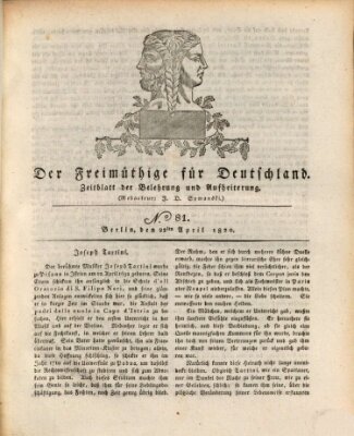 Der Freimüthige für Deutschland Samstag 22. April 1820