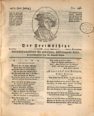 Der Freimüthige oder Unterhaltungsblatt für gebildete, unbefangene Leser Freitag 12. September 1823