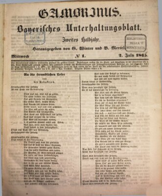 Gambrinus Mittwoch 2. Juli 1845