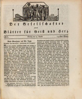 Der Gesellschafter oder Blätter für Geist und Herz Montag 25. August 1817