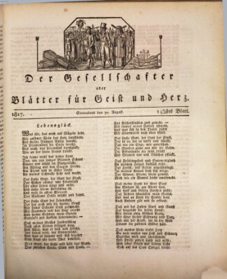 Der Gesellschafter oder Blätter für Geist und Herz Samstag 30. August 1817