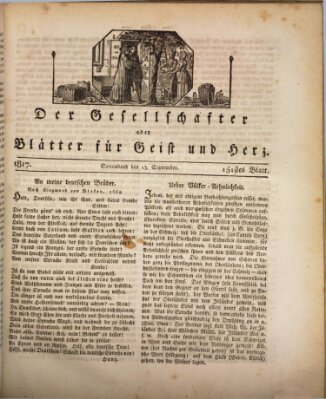 Der Gesellschafter oder Blätter für Geist und Herz Samstag 13. September 1817