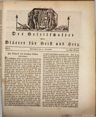 Der Gesellschafter oder Blätter für Geist und Herz Samstag 22. November 1817