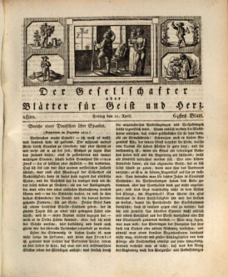 Der Gesellschafter oder Blätter für Geist und Herz Freitag 21. April 1820