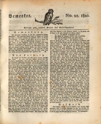 Der Gesellschafter oder Blätter für Geist und Herz Mittwoch 22. November 1820