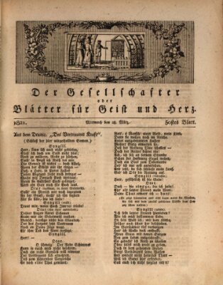 Der Gesellschafter oder Blätter für Geist und Herz Mittwoch 28. März 1821