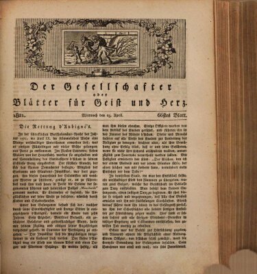 Der Gesellschafter oder Blätter für Geist und Herz Mittwoch 25. April 1821