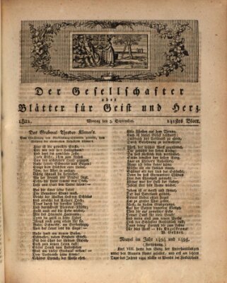 Der Gesellschafter oder Blätter für Geist und Herz Montag 3. September 1821