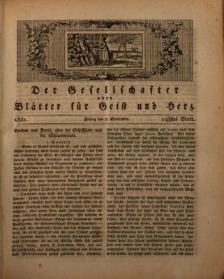 Der Gesellschafter oder Blätter für Geist und Herz Freitag 7. September 1821