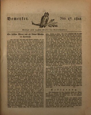 Der Gesellschafter oder Blätter für Geist und Herz Mittwoch 26. September 1821